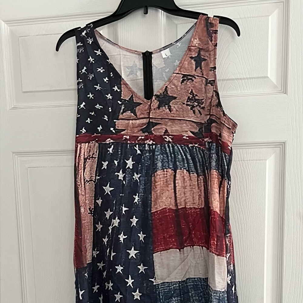 Vibrant Red and Blue A-line Maxi Dress with Smocked Detail